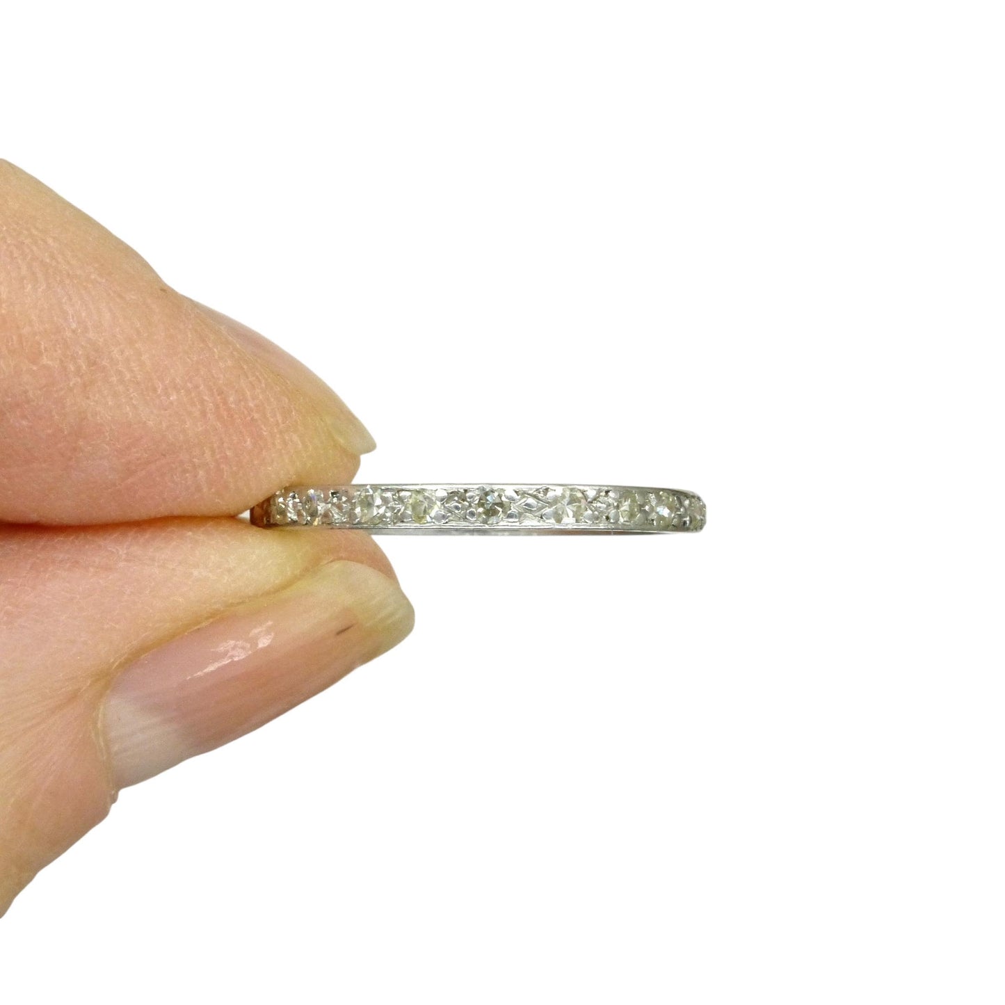 Antique platinum Diamond full Eternity Ring - Narrow 2mm Wedding Band 1920s, Size O - 7