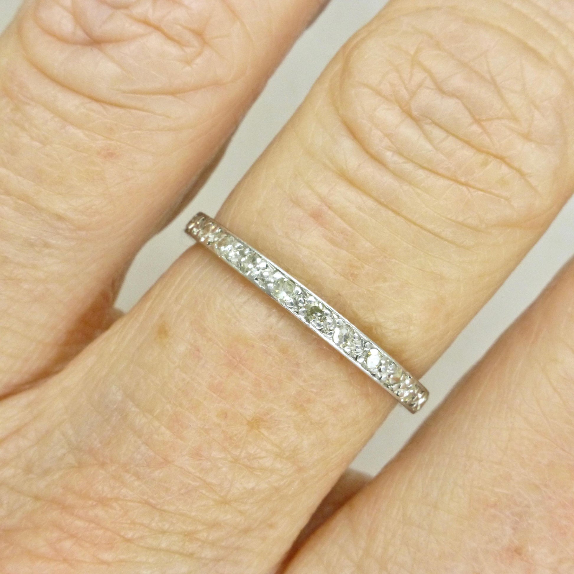 Antique platinum Diamond full Eternity Ring - Narrow 2mm Wedding Band 1920s, Size O - 7