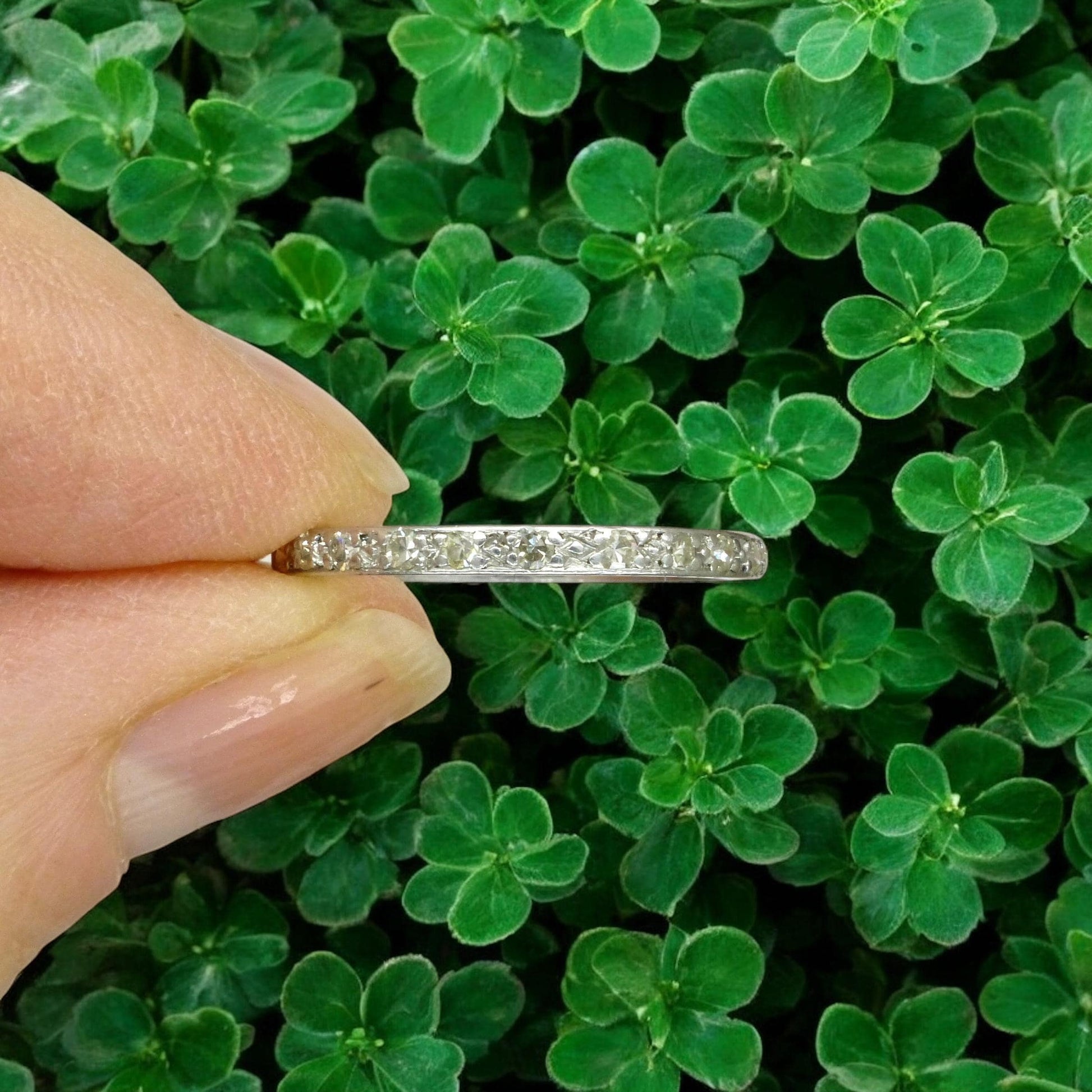 Antique platinum Diamond full Eternity Ring - Narrow 2mm Wedding Band 1920s, Size O - 7