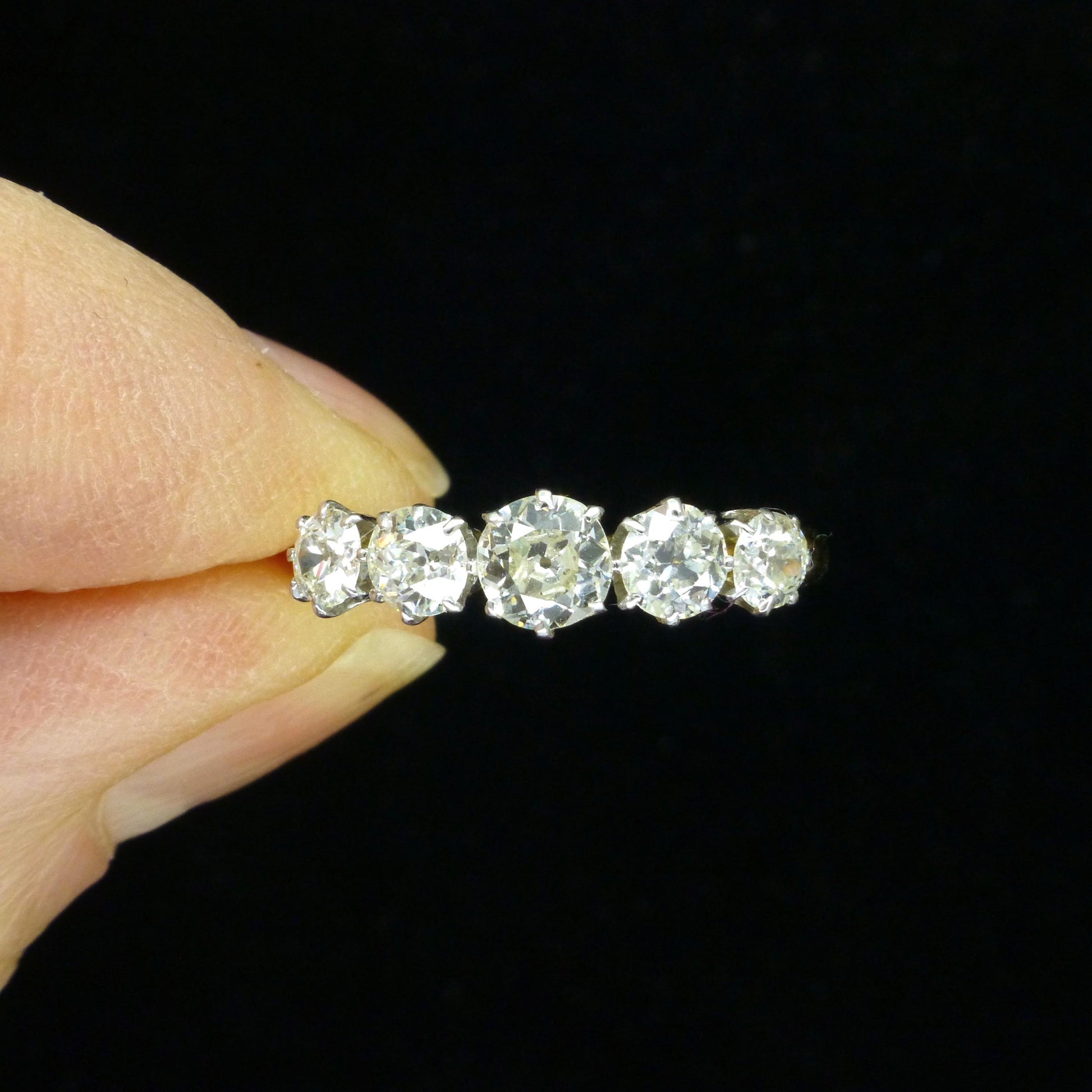 Antique 18ct gold old cut natural diamond five stone ring c.1.05ct c1920's