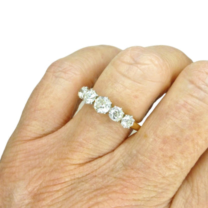 Antique 18ct gold old cut natural diamond five stone ring c.1.05ct c1920's