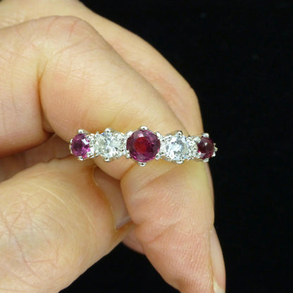 Antique 18ct ruby and old brilliant cut diamond five stone ring