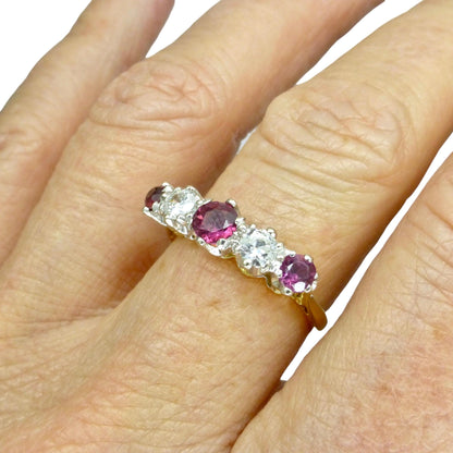 Antique 18ct ruby and old brilliant cut diamond five stone ring