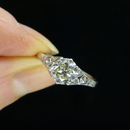 Antique old European cut diamond solitaire ring ~ 18ct white gold 0.80ct ~ With Valuation.