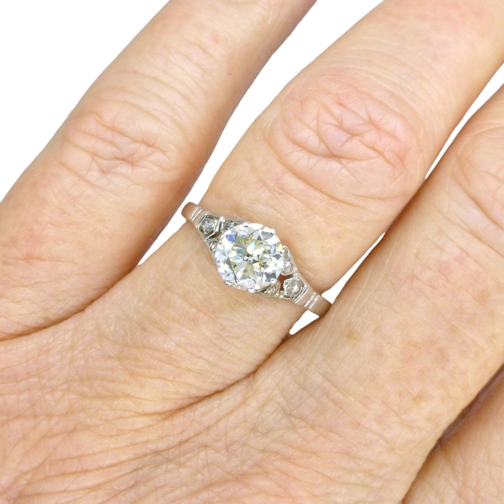 Antique old European cut diamond solitaire ring ~ 18ct white gold 0.80ct ~ With Valuation.