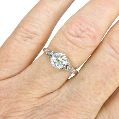 Antique old European cut diamond solitaire ring ~ 18ct white gold 0.80ct ~ With Valuation.