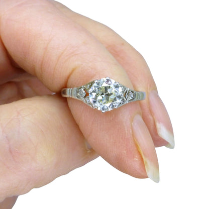 Antique old European cut diamond solitaire ring ~ 18ct white gold 0.80ct ~ With Valuation.