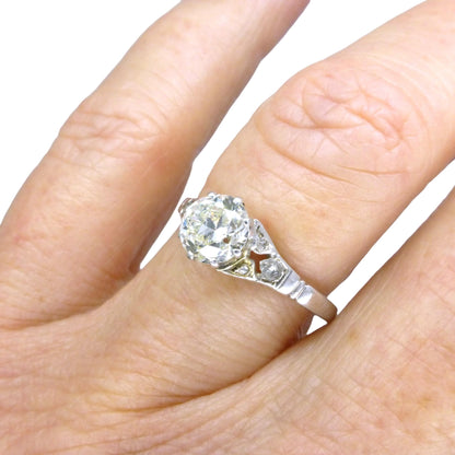 Antique old European cut diamond solitaire ring ~ 18ct white gold 0.80ct ~ With Valuation.