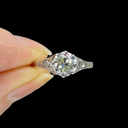Antique old European cut diamond solitaire ring ~ 18ct white gold 0.80ct ~ With Valuation.