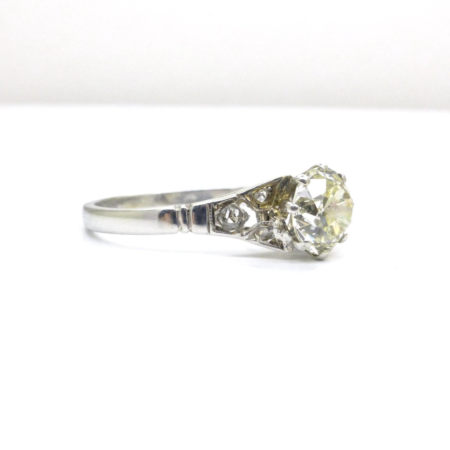 Antique old European cut diamond solitaire ring ~ 18ct white gold 0.80ct ~ With Valuation.