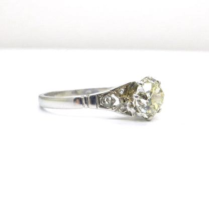 Antique old European cut diamond solitaire ring ~ 18ct white gold 0.80ct ~ With Valuation.