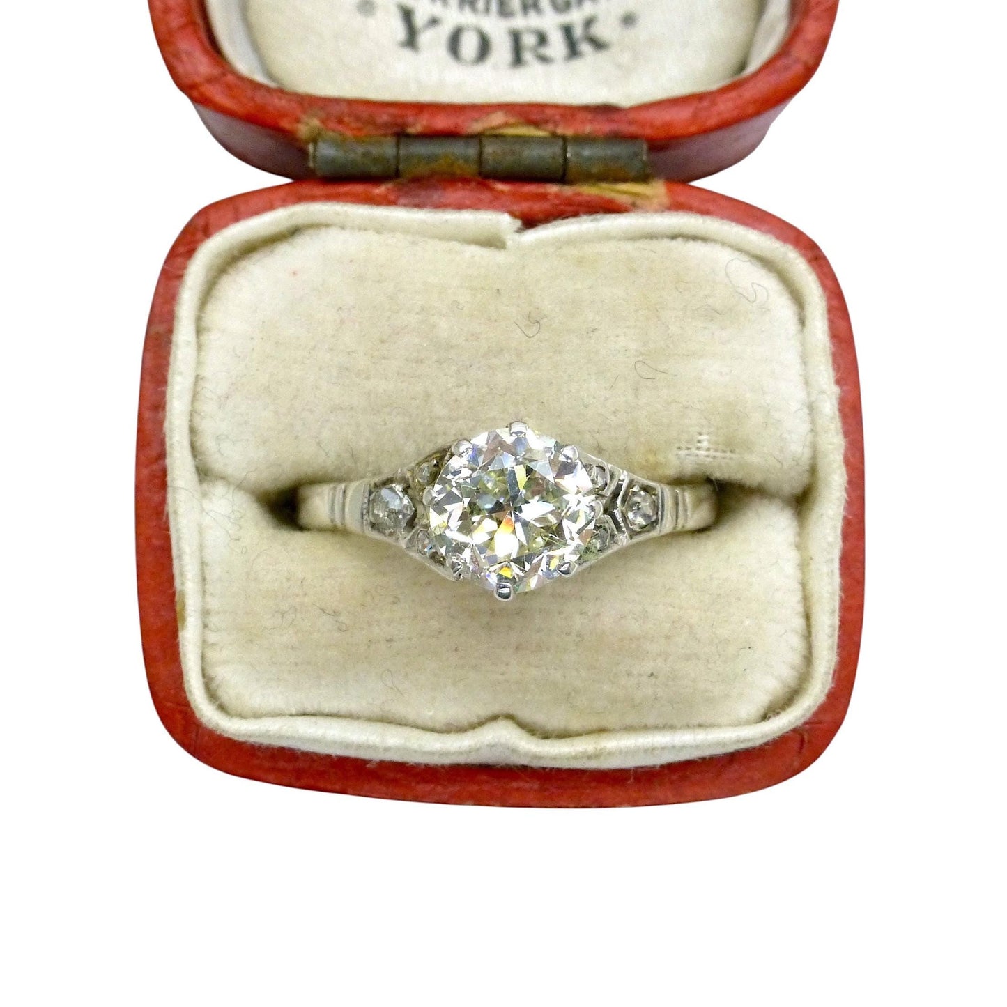 Antique old European cut diamond solitaire ring ~ 18ct white gold 0.80ct ~ With Valuation.