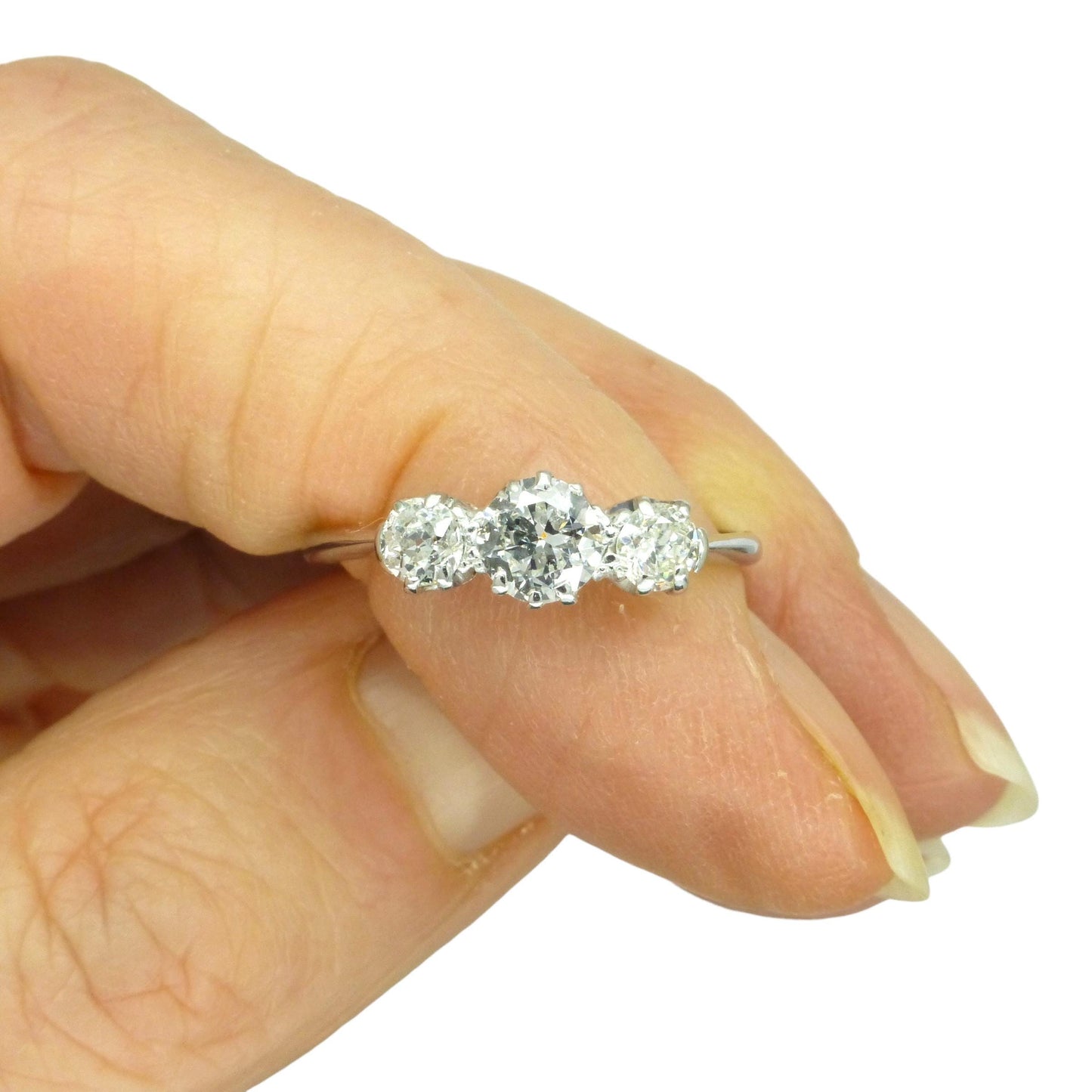 Antique Platinum & 18ct white gold natural diamond three stone trilogy ring 0.60ct c1920's