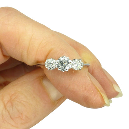 Antique Platinum & 18ct white gold natural diamond three stone trilogy ring 0.60ct c1920's