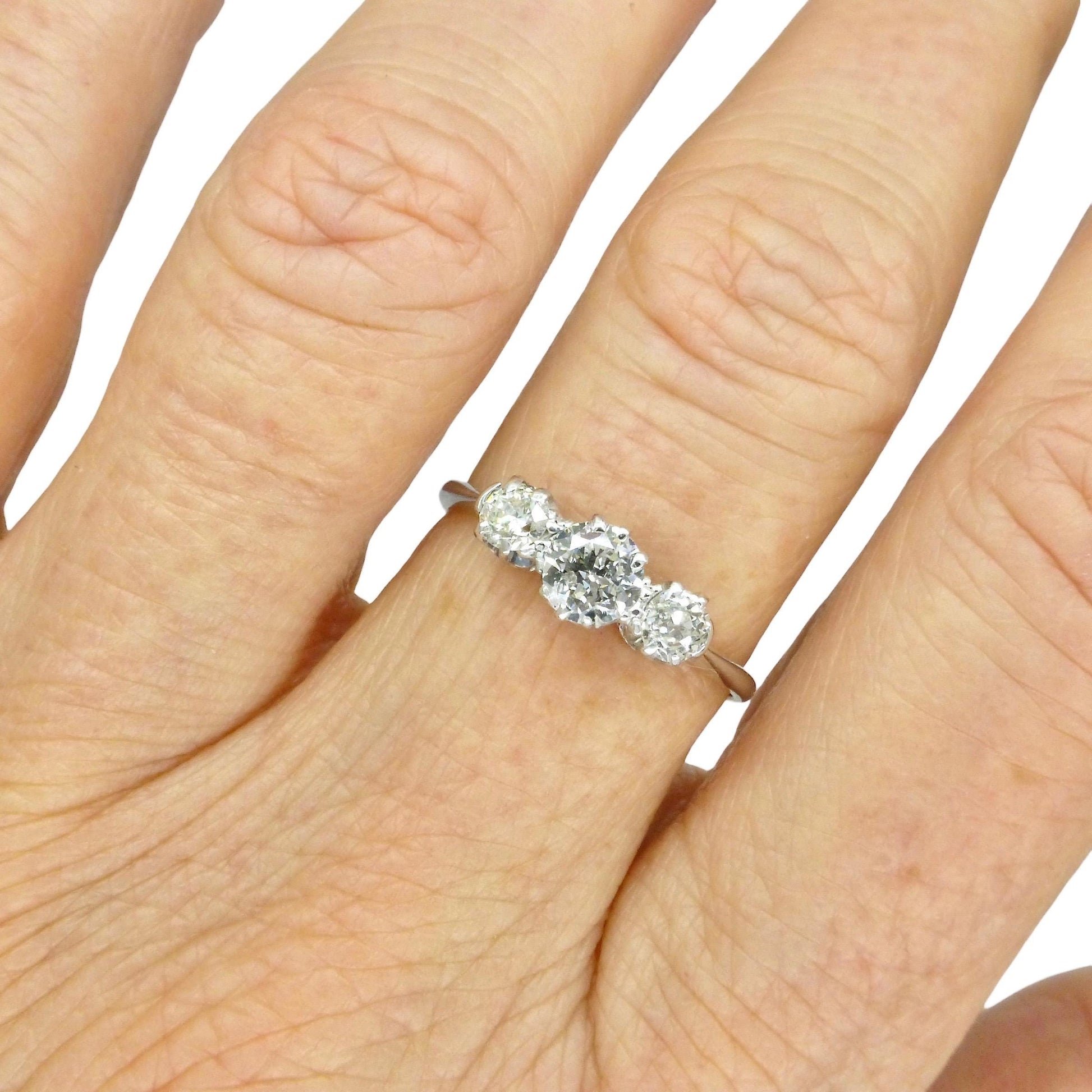Antique Platinum & 18ct white gold natural diamond three stone trilogy ring 0.60ct c1920's