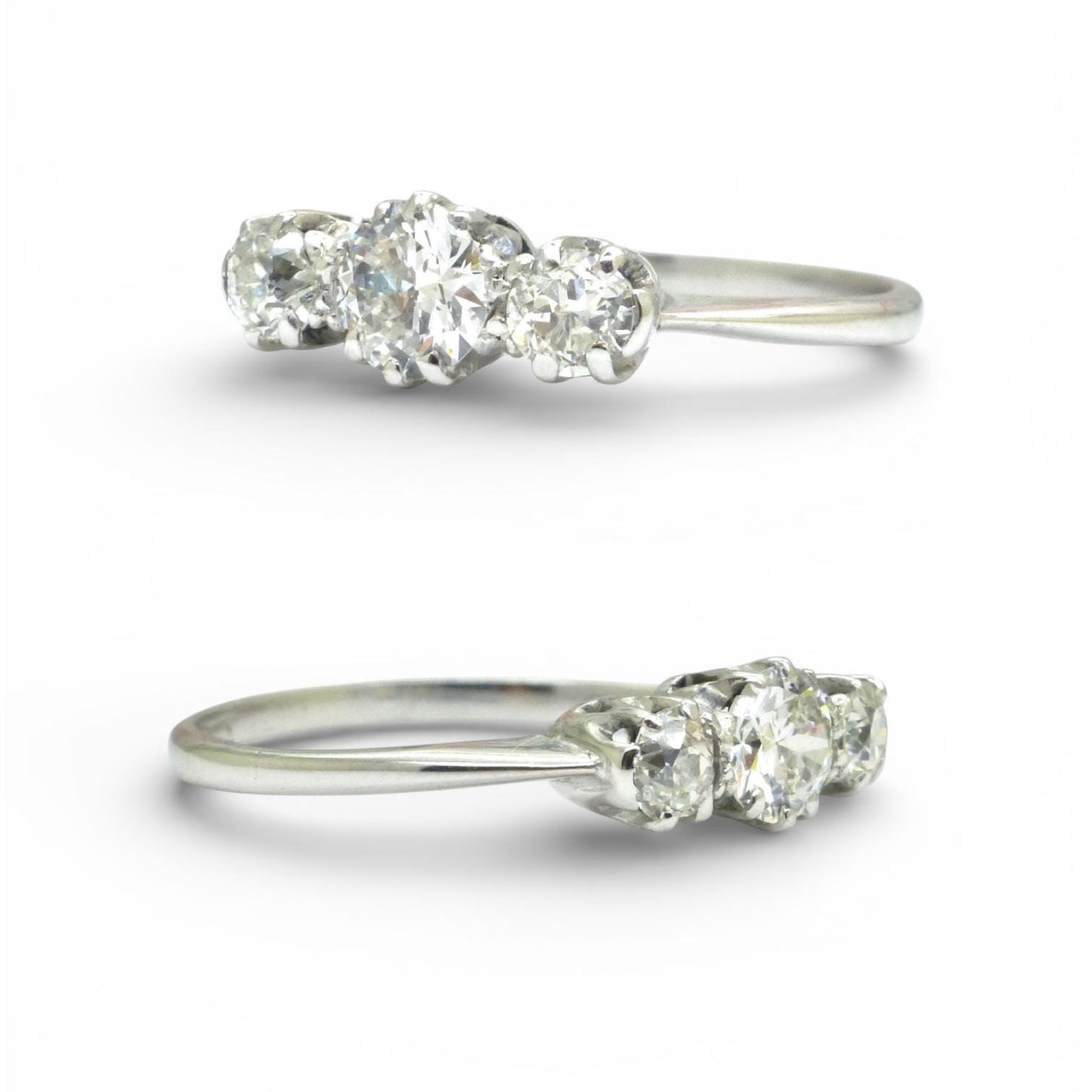 Antique Platinum & 18ct white gold natural diamond three stone trilogy ring 0.60ct c1920's
