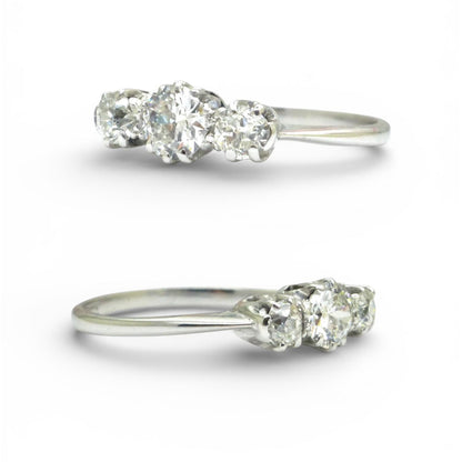 Antique Platinum & 18ct white gold natural diamond three stone trilogy ring 0.60ct c1920's