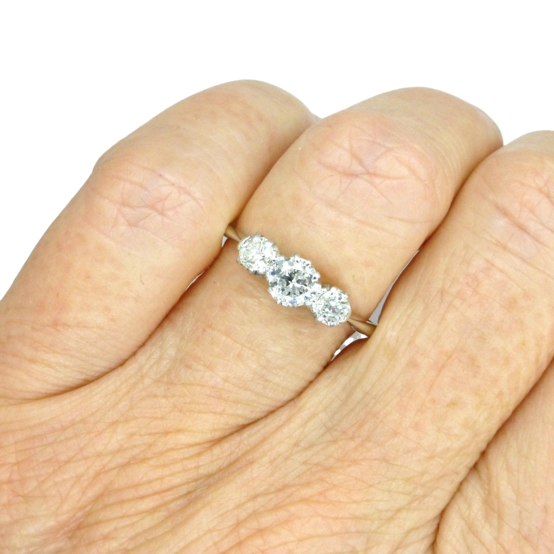Antique Platinum & 18ct white gold natural diamond three stone trilogy ring 0.60ct c1920's