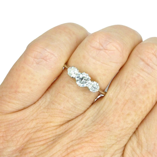 Antique Platinum & 18ct white gold natural diamond three stone trilogy ring 0.60ct c1920's