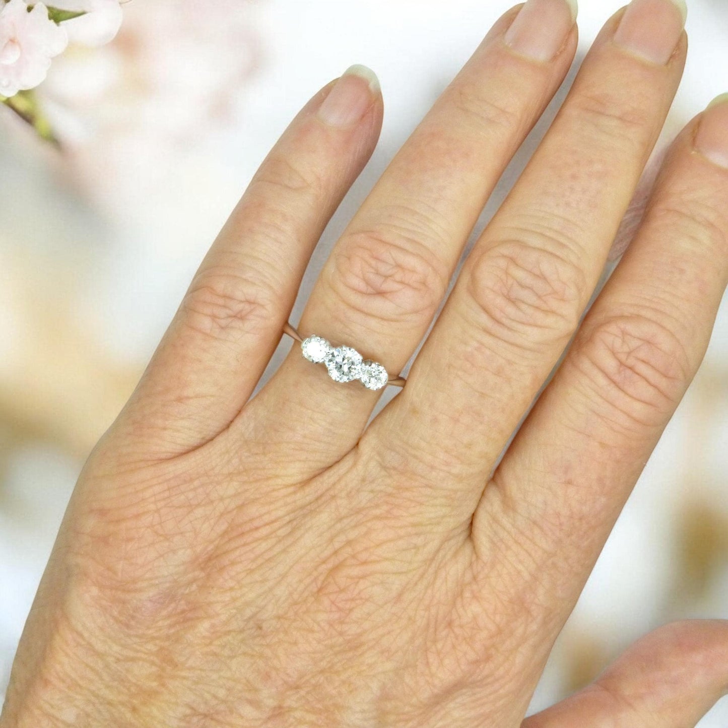 Antique Platinum & 18ct white gold natural diamond three stone trilogy ring 0.60ct c1920's