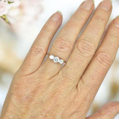 Antique Platinum & 18ct white gold natural diamond three stone trilogy ring 0.60ct c1920's