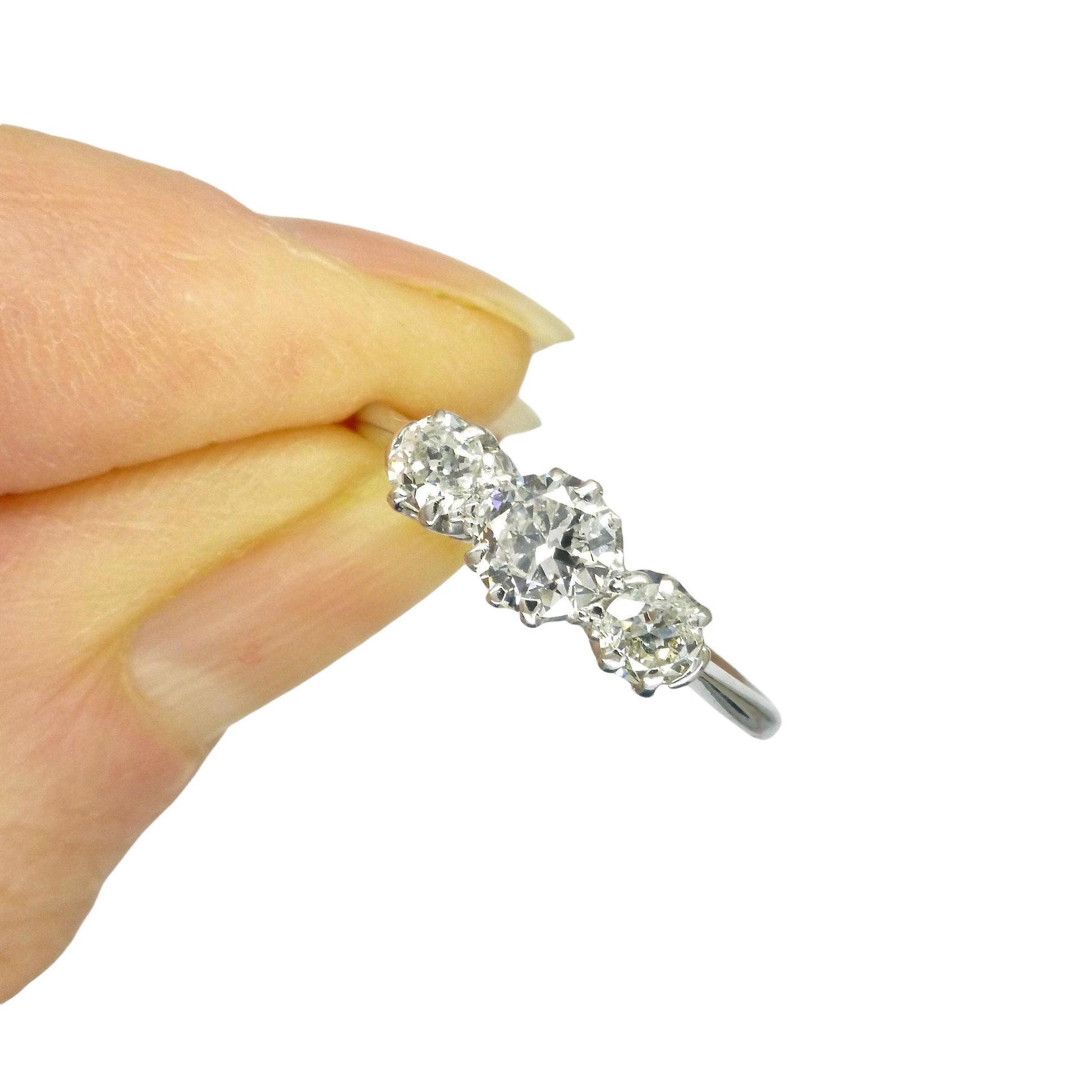 Antique Platinum & 18ct white gold natural diamond three stone trilogy ring 0.60ct c1920's