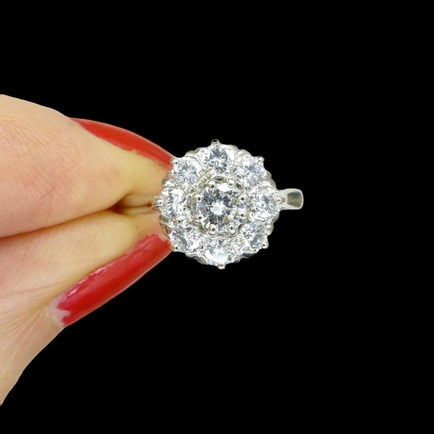 RESERVED* Vintage Platinum natural diamond cluster engagement ring 0.80 carat