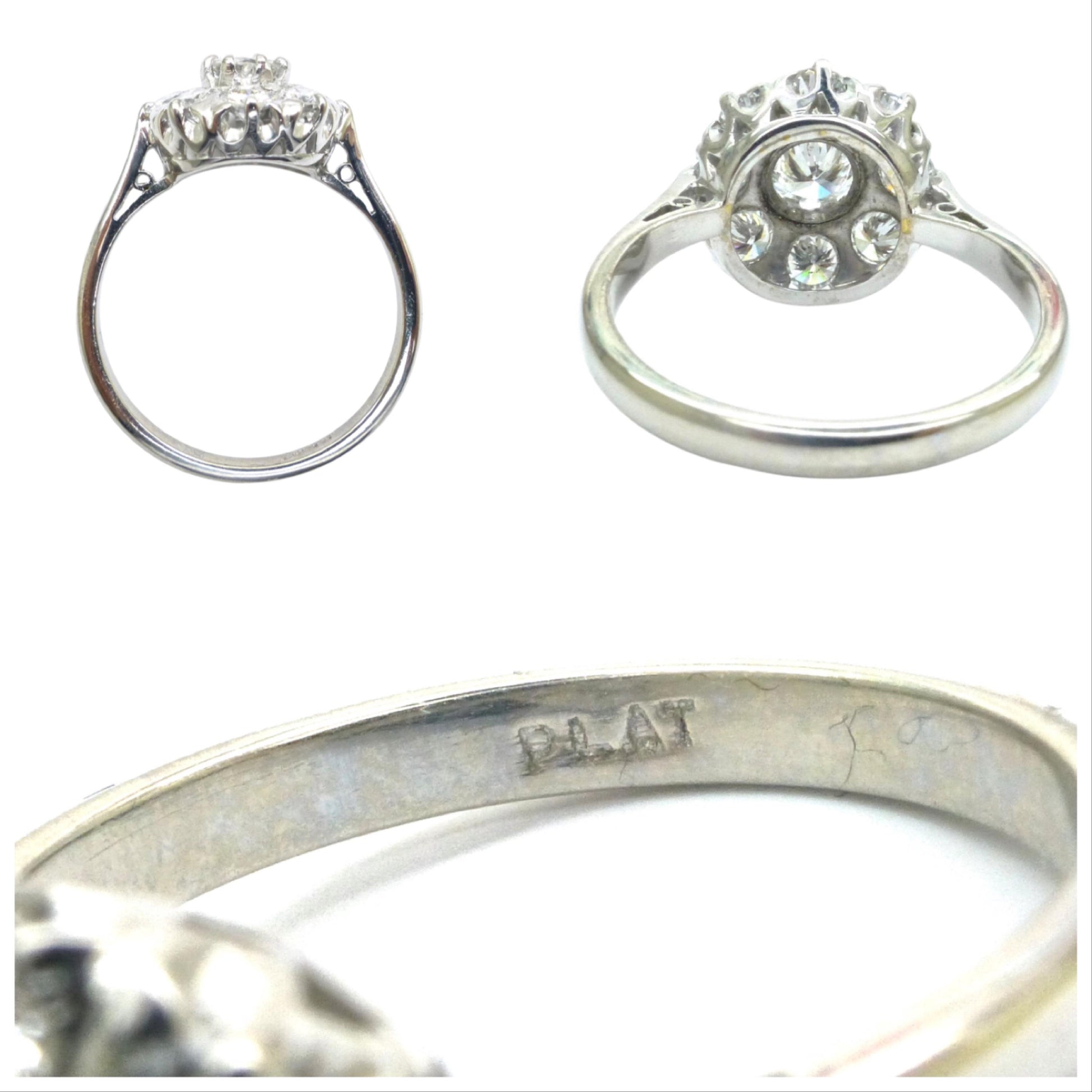 RESERVED* Vintage Platinum natural diamond cluster engagement ring 0.80 carat