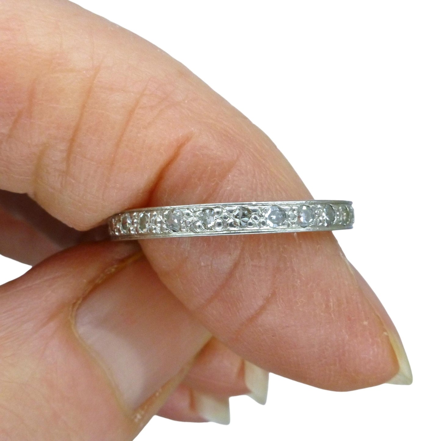 Art Deco Platinum Diamond Eternity Ring - Wedding Band 1920s, Size L 1/2