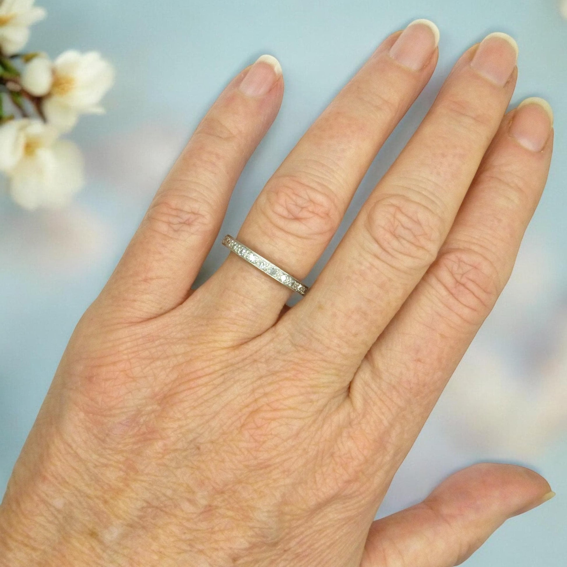 Art Deco Platinum Diamond Eternity Ring - Wedding Band 1920s, Size L 1/2