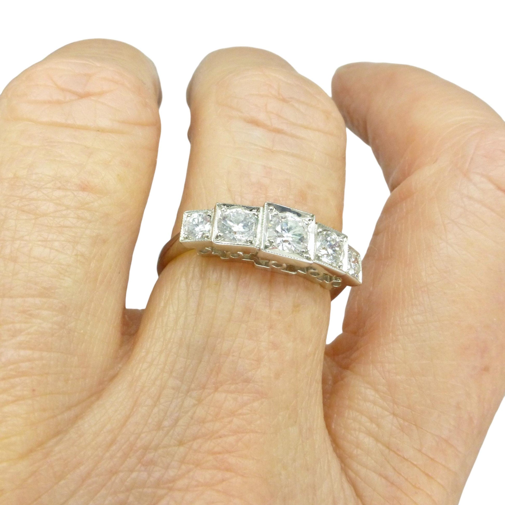 Art Deco style platinum square set diamond five stone ring 0.80ct