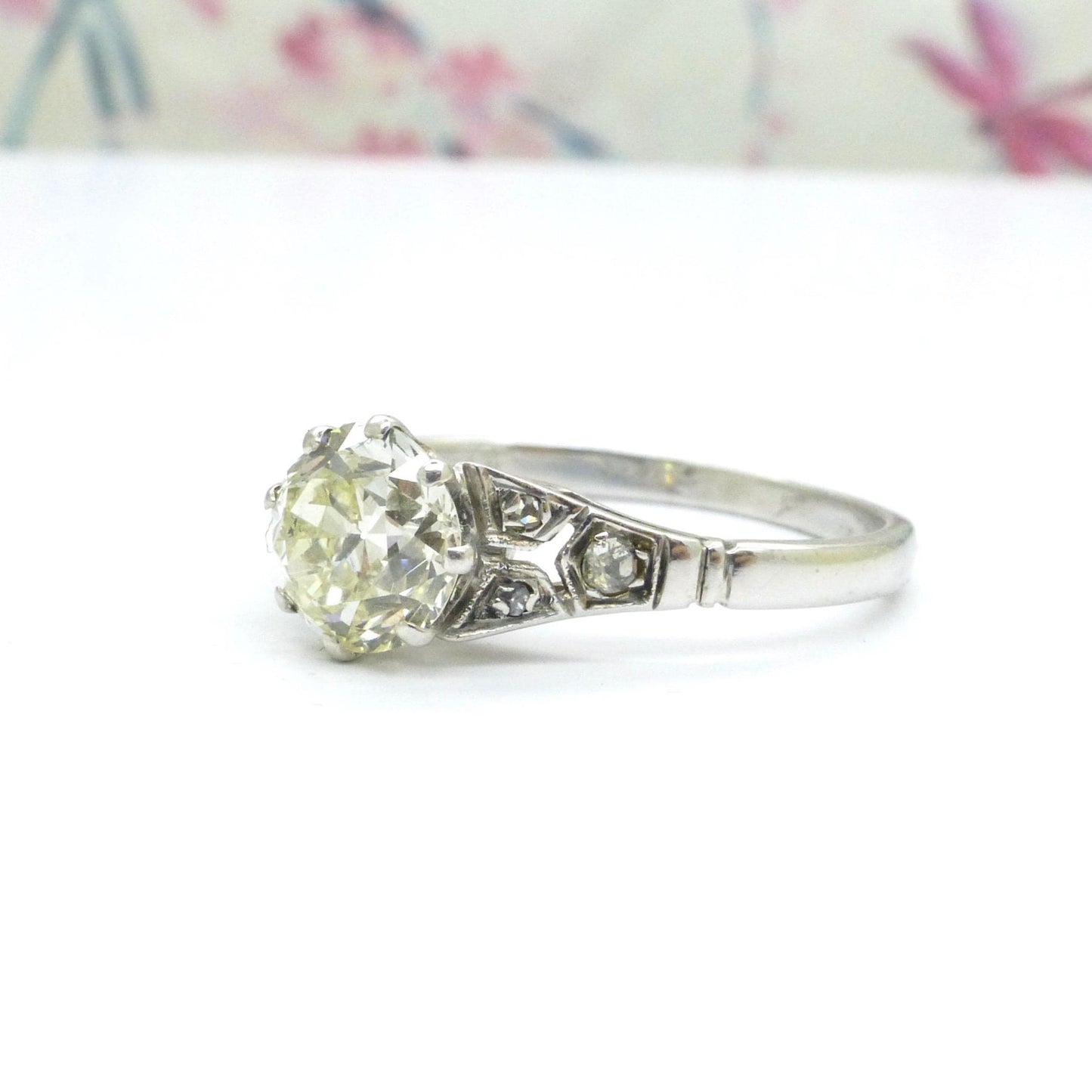 Antique old European cut diamond solitaire ring ~ 18ct white gold 0.80ct ~ With Valuation.