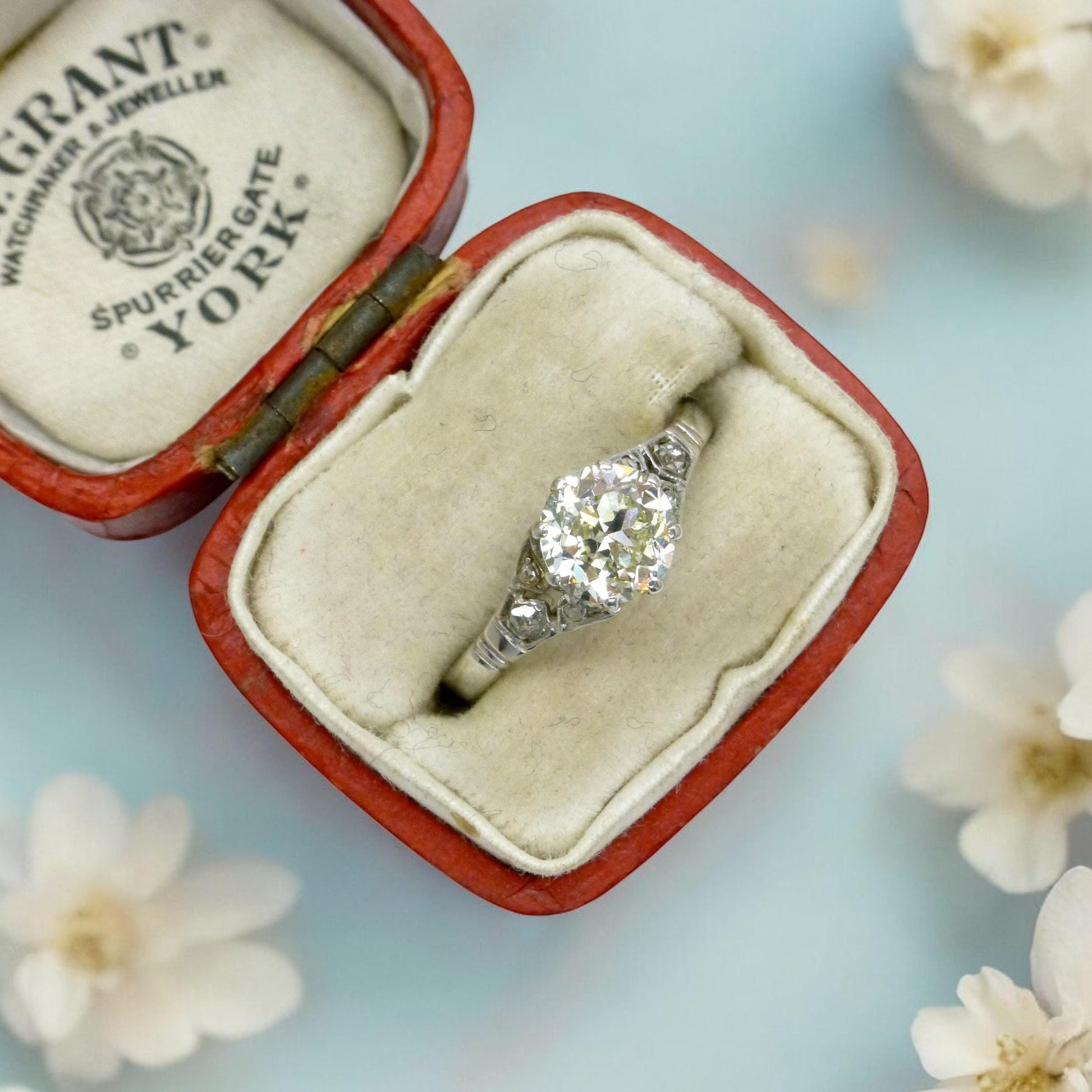 Antique old European cut diamond solitaire ring ~ 18ct white gold 0.80ct ~ With Valuation.