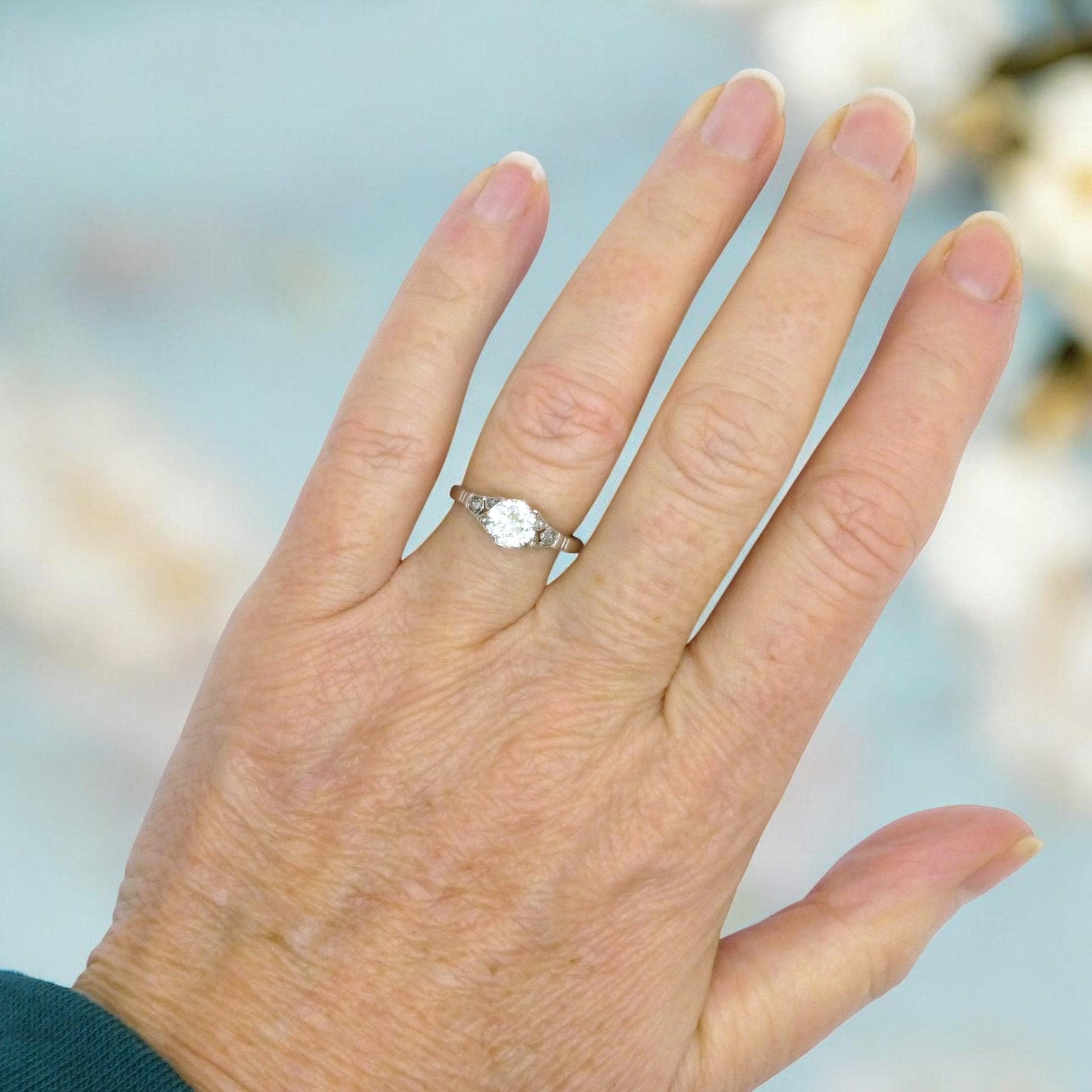 Antique old European cut diamond solitaire ring ~ 18ct white gold 0.80ct ~ With Valuation.