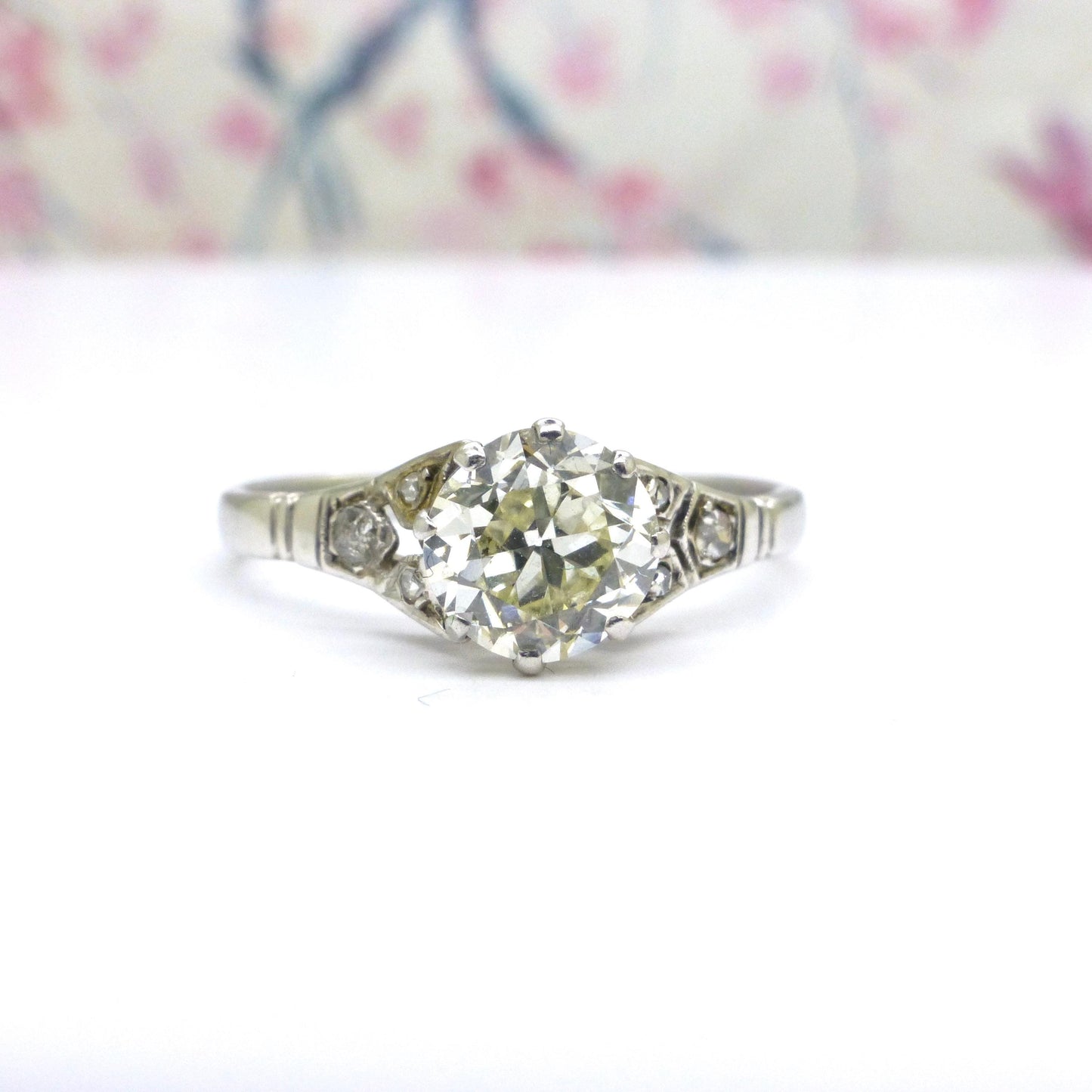 Antique old European cut diamond solitaire ring ~ 18ct white gold 0.80ct ~ With Valuation.