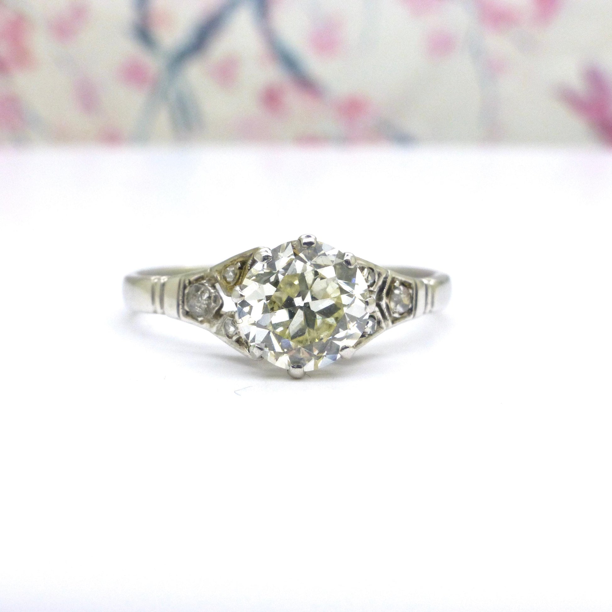 Antique old European cut diamond solitaire ring ~ 18ct white gold 0.80ct ~ With Valuation.