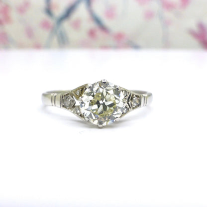 Antique old European cut diamond solitaire ring ~ 18ct white gold 0.80ct ~ With Valuation.