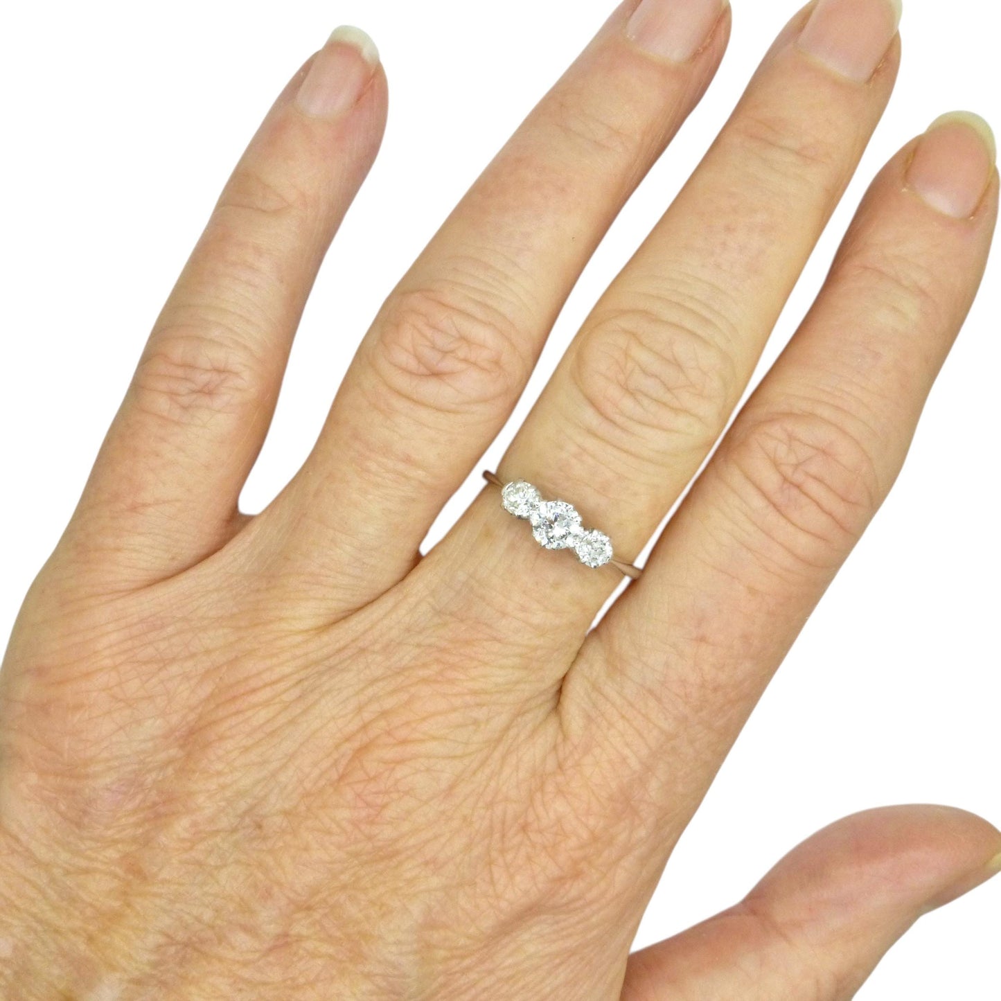 Antique Platinum & 18ct white gold natural diamond three stone trilogy ring 0.60ct c1920's