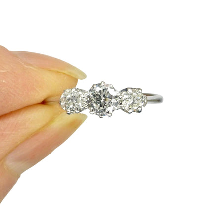 Antique Platinum & 18ct white gold natural diamond three stone trilogy ring 0.60ct c1920's