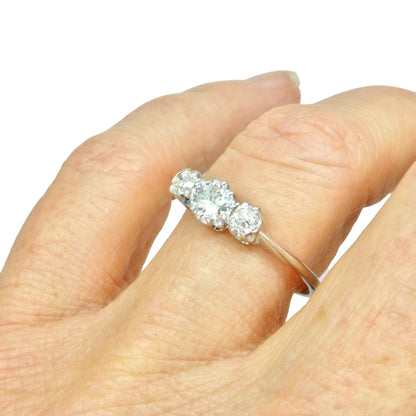 Antique Platinum & 18ct white gold natural diamond three stone trilogy ring 0.60ct c1920's