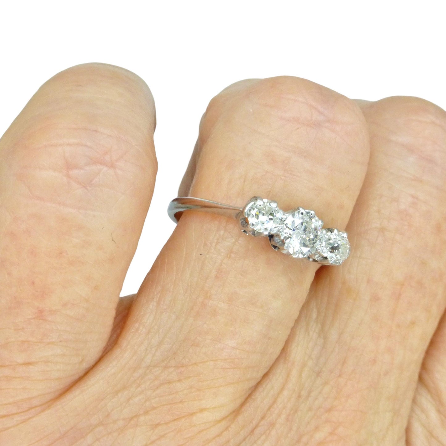 Antique Platinum & 18ct white gold natural diamond three stone trilogy ring 0.60ct c1920's