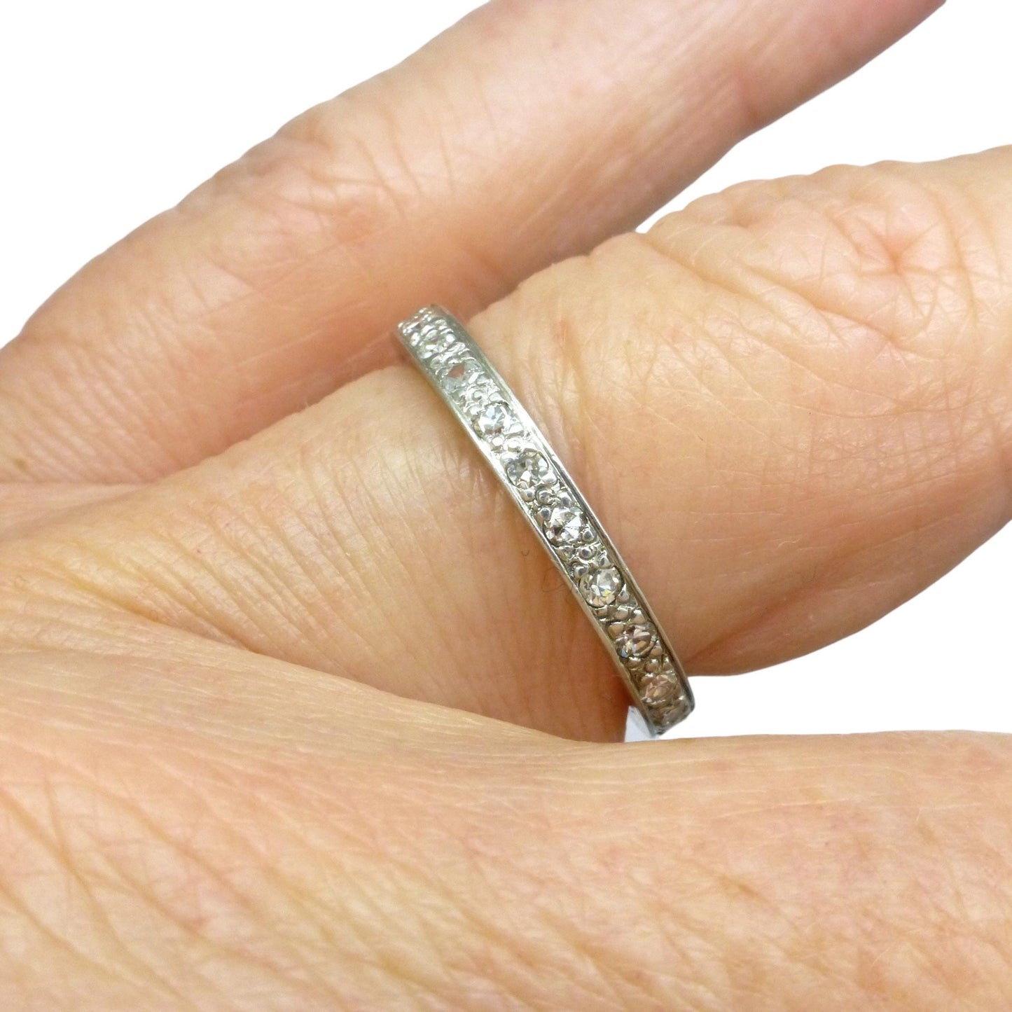 Art Deco Platinum Diamond Eternity Ring - Wedding Band 1920s, Size L 1/2