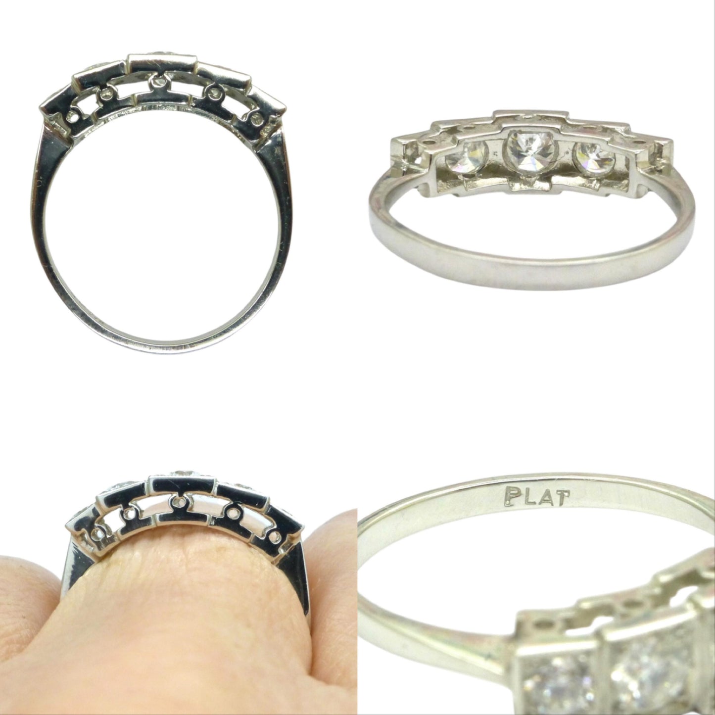 Art Deco style platinum square set diamond five stone ring 0.80ct