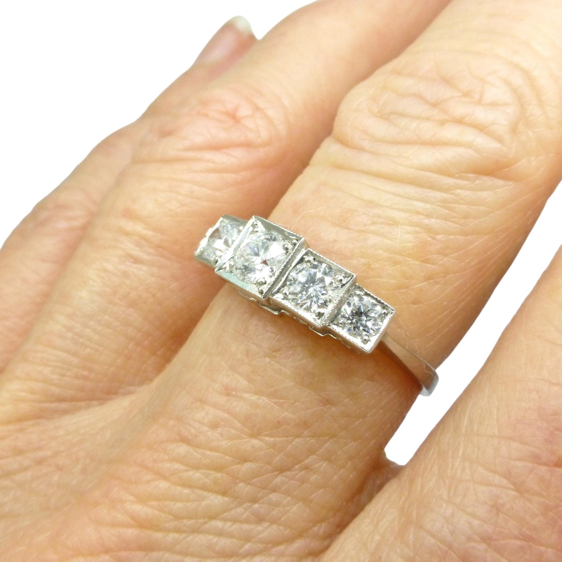 Art Deco style platinum square set diamond five stone ring 0.80ct