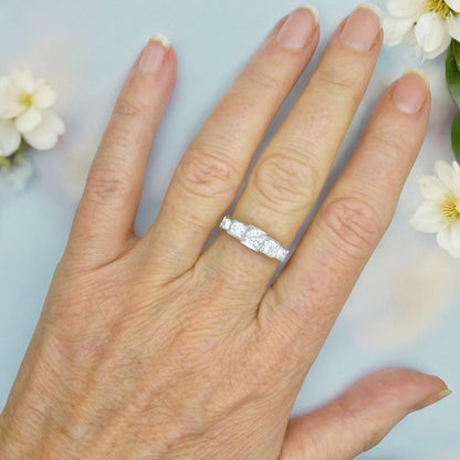 Art Deco style platinum square set diamond five stone ring 0.80ct