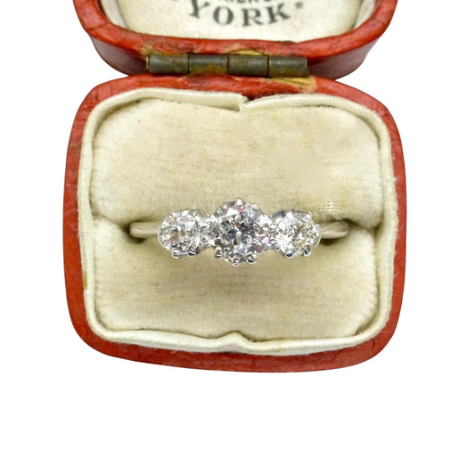 Antique Platinum & 18ct white gold natural diamond three stone trilogy ring 0.60ct c1920's