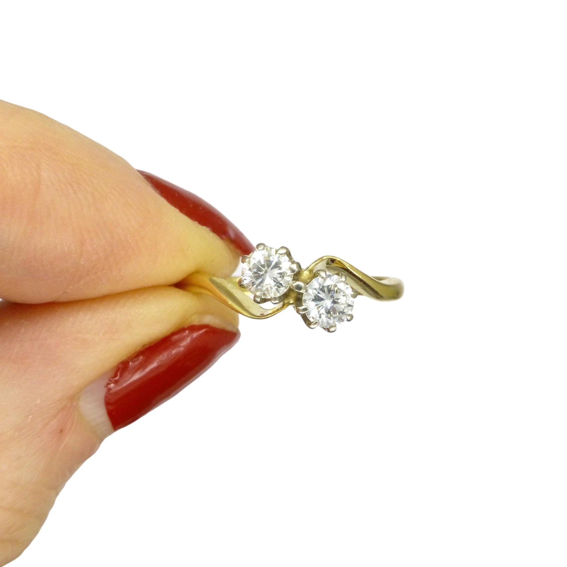 Vintage 18ct Toi et Moi two stone natural diamond ring 0.40ct