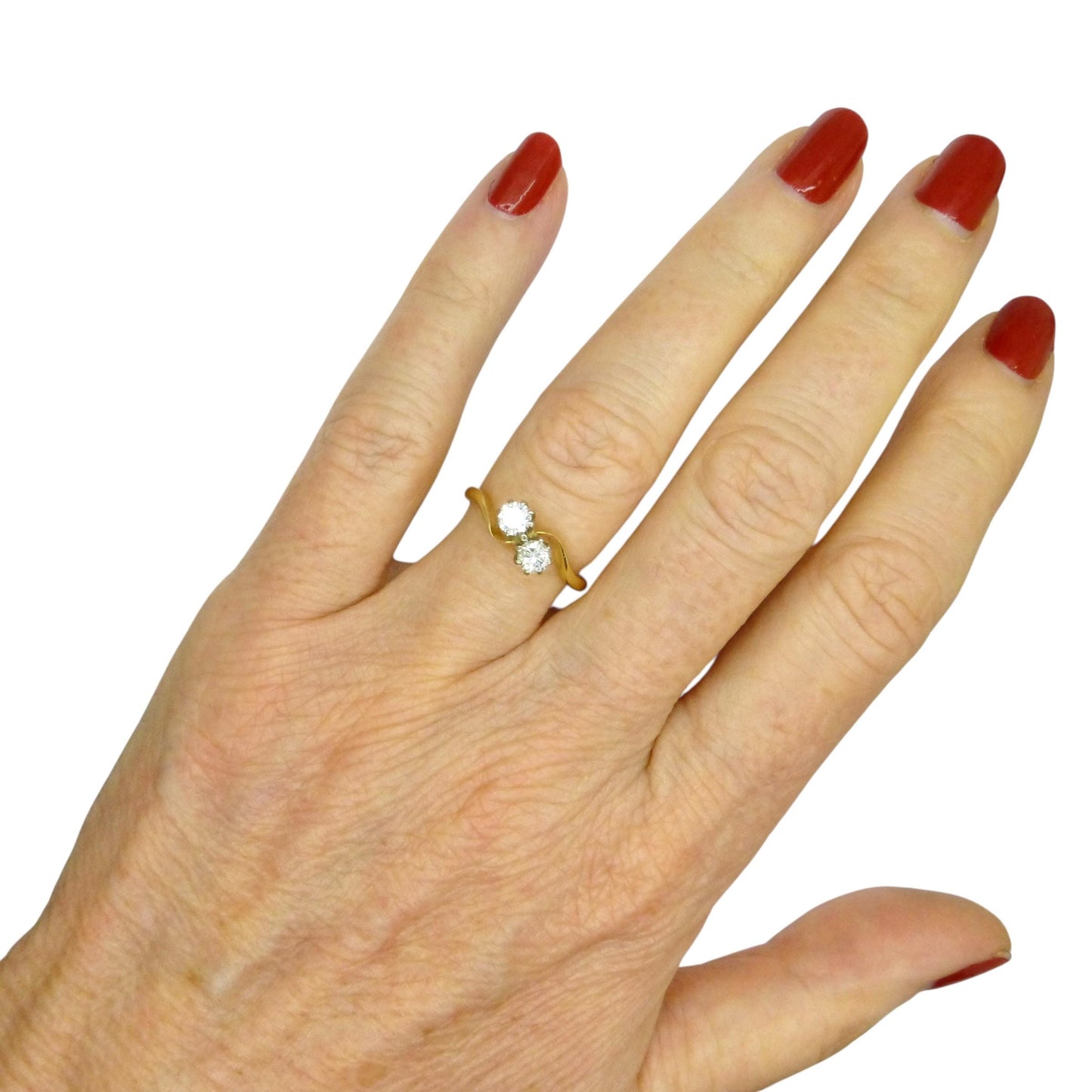 Vintage 18ct Toi et Moi two stone natural diamond ring 0.40ct