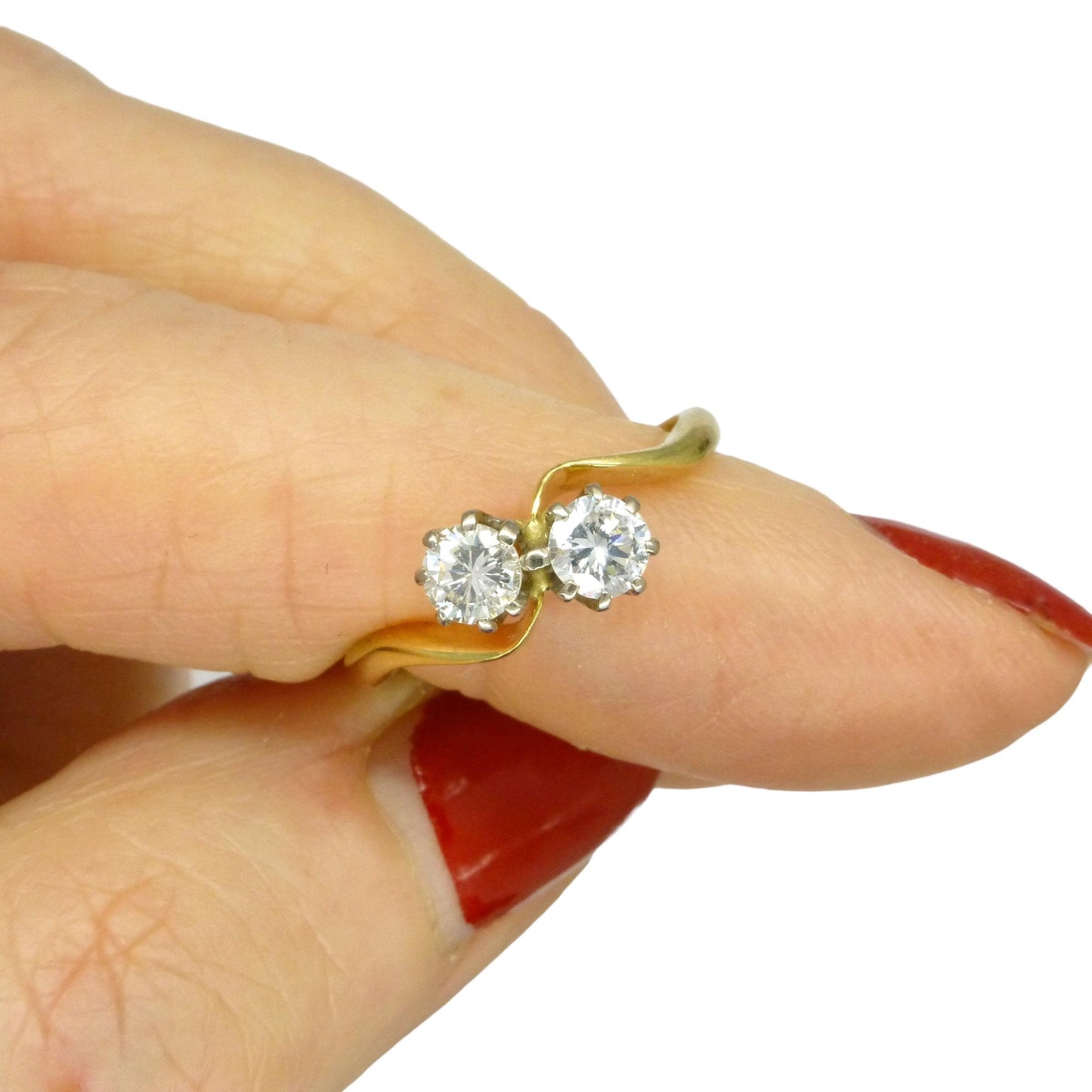 Vintage 18ct Toi et Moi two stone natural diamond ring 0.40ct