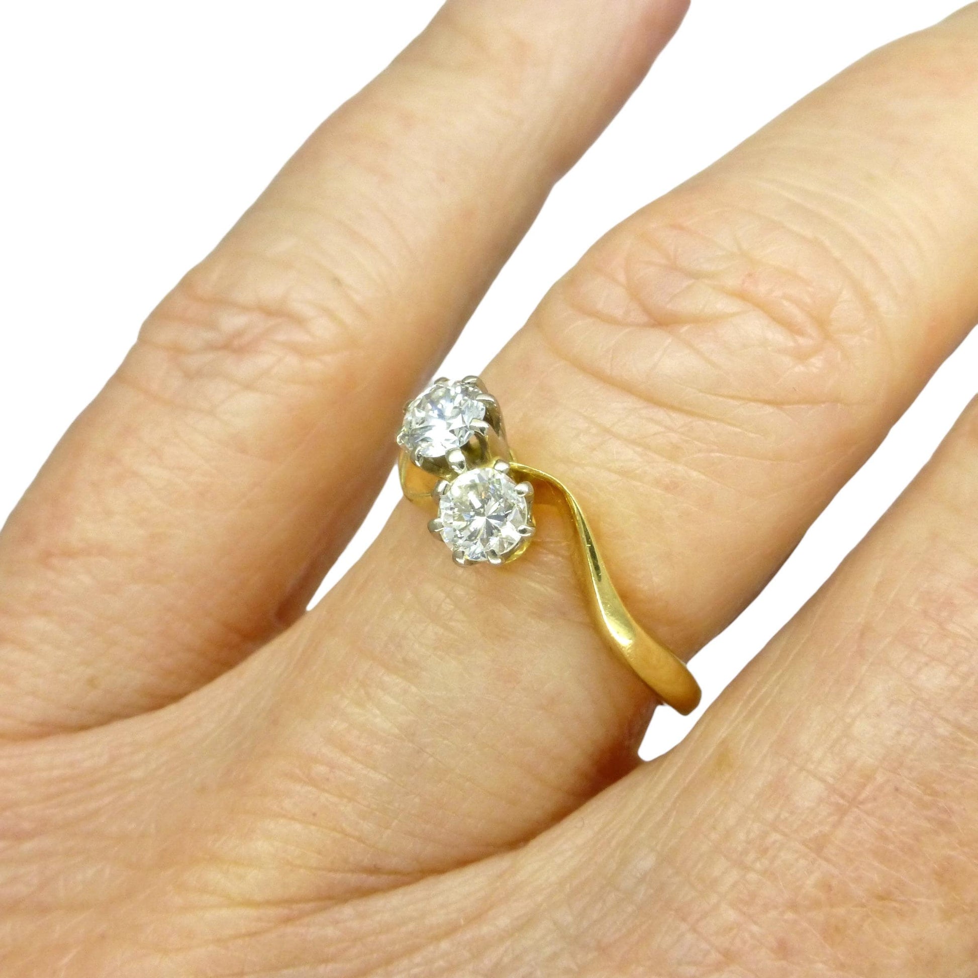 Vintage 18ct Toi et Moi two stone natural diamond ring 0.40ct